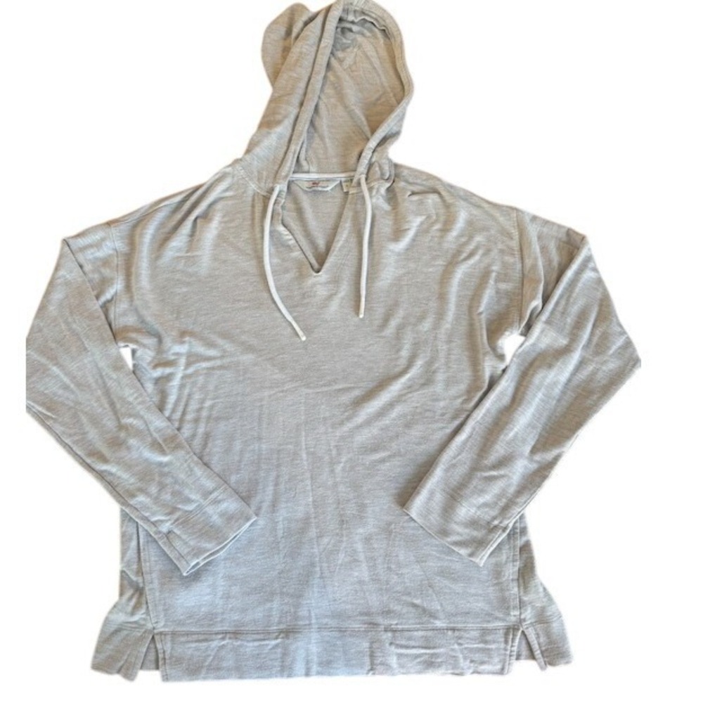 Vineyard Vines Light Gray V Neck Hooded Pullover Sweatshirt Long‎ Sleeve